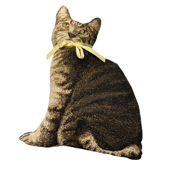 Siamese Cat Pillow Plush Stuffed Toy Throw 16 in Tall Yellow Ribbon Realistic - Picture 1 of 4